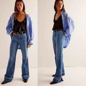 Free People Blue Wide-Leg Flare Jeans